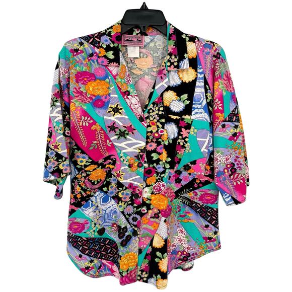 Vintage 1970s California Shipment Hawaiian Shirt Bright Floral Sz L-XL Resort - Picture 1 of 5